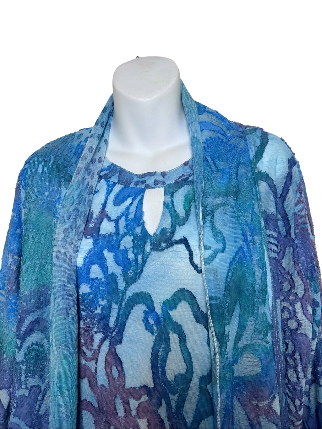 Petalura Blue Dress And Jacket Set Size Small Burnout Maxi Wedding Artsy Coastal — image 4 of 8